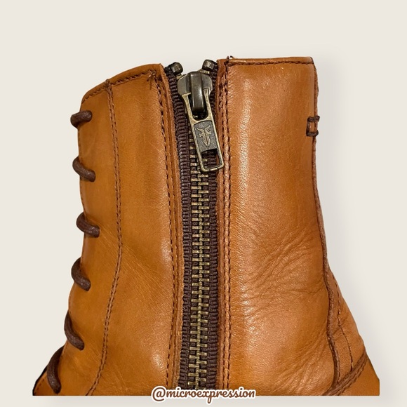 Frye Melissa Lace Up Cognac Leather Casual Streetwear Vintage Short Ankle Boot - Picture 10 of 16